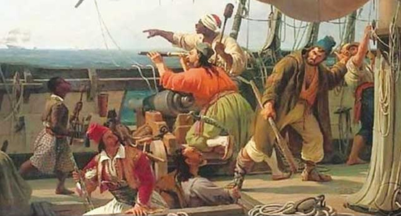 قراصنة على متن سفينة أثناء قيامهم بالجهاد البحري